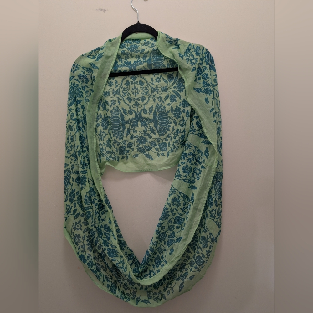 Full Circle Exchange Pumpkin Floral Blue and Green Infinity Scarf
